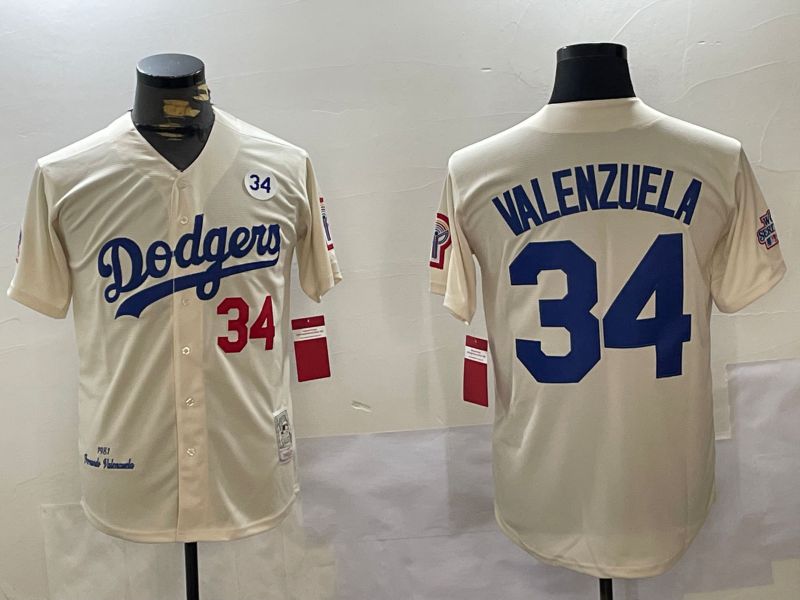 Men Los Angeles Dodgers 34 Valenzuela Cream Throwback Game 2024 Nike MLB Jersey style 11203
